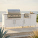WeatherStrong 86 inch Sandbar island with side burner Miami Shell White on a coastal patio