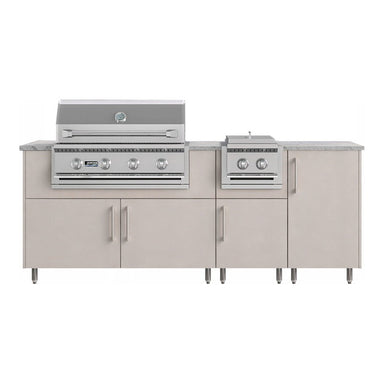WeatherStrong 86 inch Sandbar outdoor kitchen island with side burner Miami Shoreline Gray front view