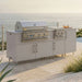 WeatherStrong 86 inch Sandbar island with side burner Miami Shoreline Gray on a coastal patio