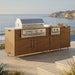 WeatherStrong 86 inch Sandbar island with side burner Miami Teak on a coastal patio