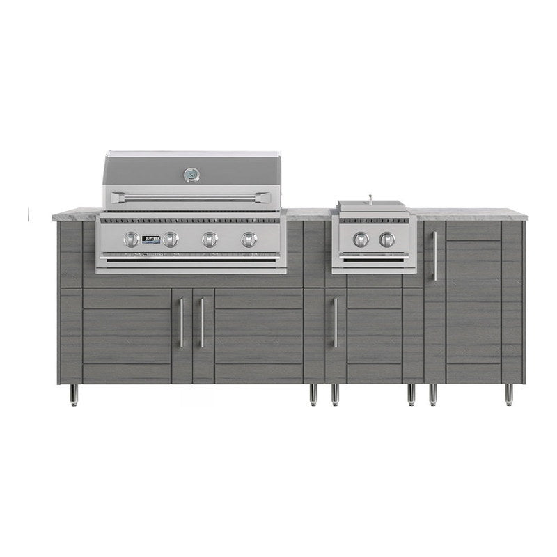 WeatherStrong 86 inch Sandbar outdoor kitchen island with side burner Sanibel Dark Ash front view