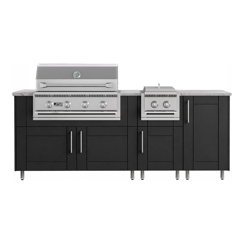 WeatherStrong 86 inch Sandbar outdoor kitchen island with side burner Sanibel Pitch Black front view