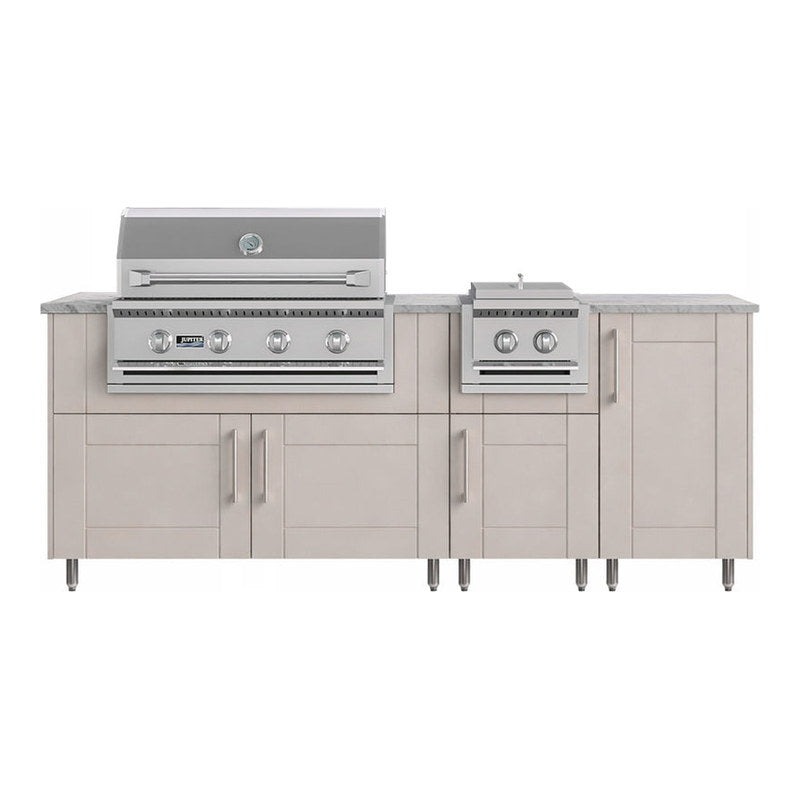 WeatherStrong 86 inch Sandbar outdoor kitchen island with side burner Sanibel Shoreline Gray front view