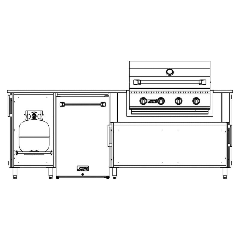 WeatherStrong 90 inch Bayside island interior layout with propane cabinet and refrigerator