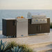 WeatherStrong 90 inch Bayside outdoor kitchen island Miami Pitch Black on a coastal patio