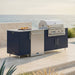 WeatherStrong 90 inch Bayside outdoor kitchen island Miami Sapphire Blue on a coastal patio