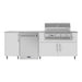 WeatherStrong 90 inch Bayside outdoor kitchen island Miami Shell White front view with Jupiter grill and refrigerator
