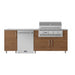 WeatherStrong 90 inch Bayside outdoor kitchen island Miami Teak front view with Jupiter grill and refrigerator