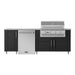 WeatherStrong 90 inch Bayside outdoor kitchen island Sanibel Pitch Black front view with Jupiter grill and refrigerator
