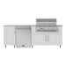 WeatherStrong 90 inch Bayside outdoor kitchen island Sanibel Shell White front view with Jupiter grill and refrigerator