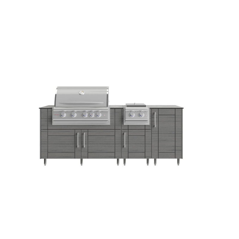 WeatherStrong Abaco 7 Ft outdoor kitchen island in Dark Ash with Blaze LTE+ grill and double side burner