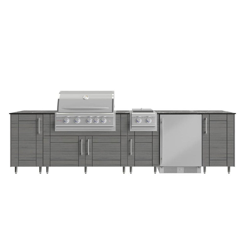 WeatherStrong Nassau 10 1/2 Ft outdoor kitchen island in Dark Ash with Blaze LTE+ grill, side burner and refrigerator