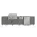 WeatherStrong Nassau Dark Ash outdoor kitchen island layout with Blaze grill, side burner and refrigerator