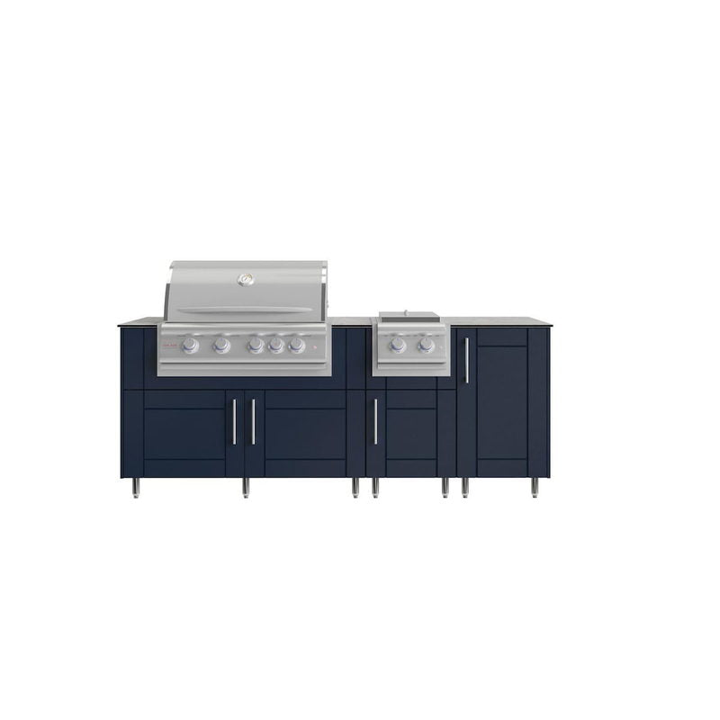 WeatherStrong Abaco Sapphire Blue outdoor kitchen island compact layout with Blaze LTE+ grill