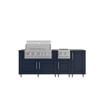 WeatherStrong Abaco 7 Ft outdoor kitchen island in Sapphire Blue with Blaze LTE+ grill and double side burner