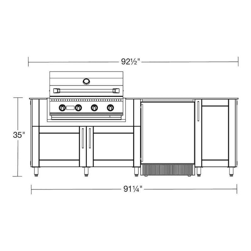 WeatherStrong Bimini 7 1/2 Ft outdoor kitchen island dimensions diagram - 92.5 inch overall width, 35 inch counter height