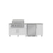 WeatherStrong Bimini Shell White outdoor kitchen island layout with Blaze grill and stainless refrigerator