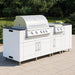 WeatherStrong Abaco 7 Ft outdoor kitchen island in Shell White with Blaze LTE+ 32-inch grill and double side burner