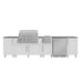 WeatherStrong Nassau Shell White outdoor kitchen island layout with Blaze grill, side burner and refrigerator