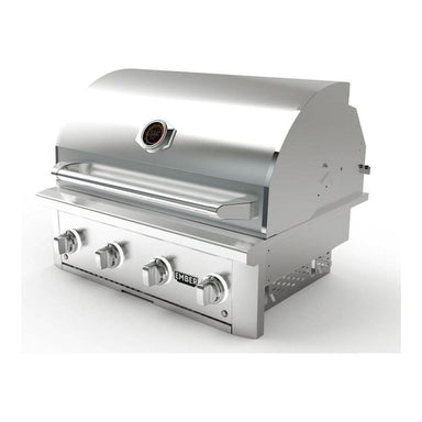 Wildfire Ember 32-inch built-in 304 stainless steel gas grill, straight-on front view with the hood closed.
