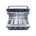 Wildfire Ember 32-inch gas grill with the hood open and grates removed, showing the ceramic briquette trays.