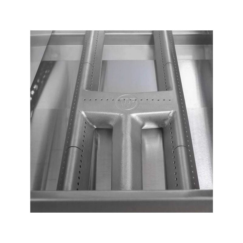 Wildfire Ranch Pro 30 Inch Black 304 Stainless Steel Freestanding Gas Grill - Brushed Stainless Accents | Flame Tamer Detail