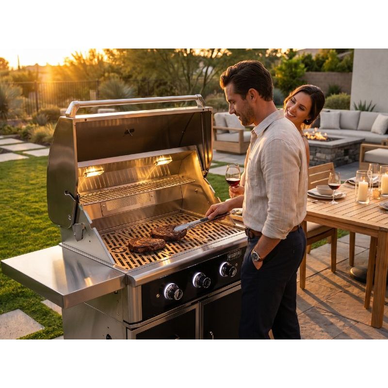 Wildfire Ranch Pro 30 Inch Black 304 Stainless Steel Freestanding Gas Grill - Brushed Stainless Accents | Freestanding Lifestyle Patio