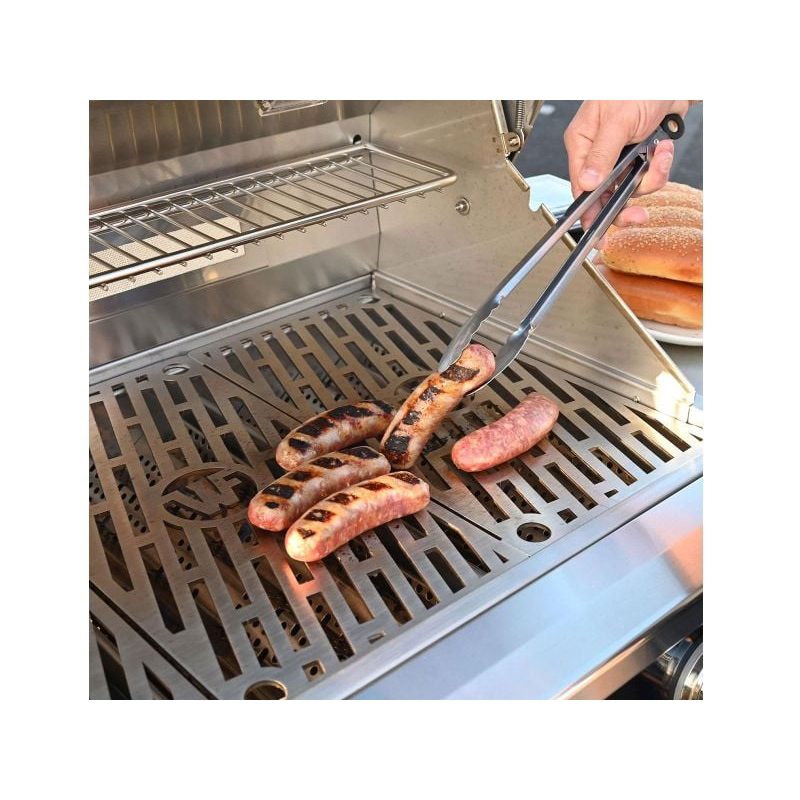 Wildfire Ranch Pro 30 Inch Black 304 Stainless Steel Freestanding Gas Grill - Brushed Stainless Accents | Grilling Sausages Lifestyle