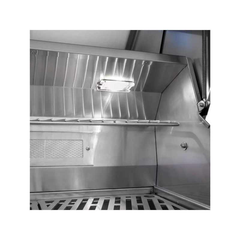 Wildfire Ranch Pro 30 Inch Black 304 Stainless Steel Freestanding Gas Grill - Brushed Stainless Accents | Interior Warming Rack Detail