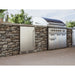 Zephyr Presrv 24-inch outdoor rated beverage cooler built into a stone outdoor kitchen beside a built in gas grill.