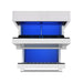 Zephyr Presrv dual drawer refrigerator with both drawers pulled open, showing stainless liners lit by blue LED lighting.