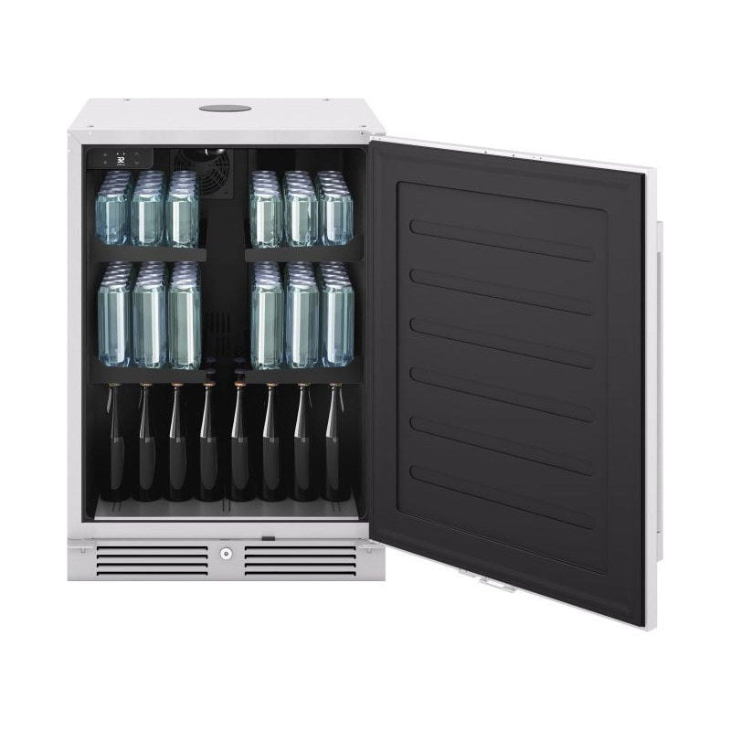 Zephyr Presrv outdoor kegerator with the keg removed and glass shelves fitted, configured as a beverage cooler.