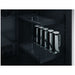 Close-up of a black interior shelf inside the Zephyr Presrv outdoor kegerator holding a row of chilled cans.