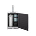 Zephyr Presrv single tap kegerator with the door open, one keg and bottles stored on the side shelving.