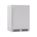 Zephyr Presrv 24-inch outdoor rated compact refrigerator in stainless steel, angled front view showing the door and ventilated kickplate.