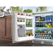 Zephyr Presrv 24-inch outdoor refrigerator installed in outdoor cabinetry with a gallon jug held in the lower door bin.