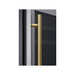 Zephyr Presrv PRHAN-C102 contemporary handle kit in brushed gold, shown installed on a Presrv glass door cabinet.