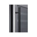 Zephyr Presrv PRHAN-C104 contemporary handle kit in matte black, shown installed on a Presrv glass door cabinet.