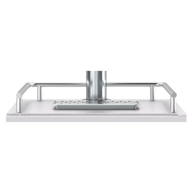 Zephyr Presrv PRKRAIL-0124SS stainless steel drink guardrail mounted on a kegerator top around the tap tower and drip tray.