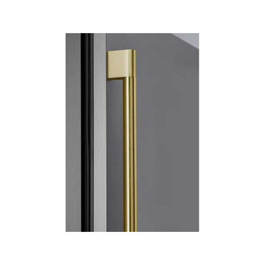 Zephyr Presrv PRHAN-C003 pro handle kit in brushed gold, shown installed on a Presrv cabinet door.