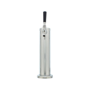 Zephyr Presrv PRKFK-01SSC single faucet stainless steel kegerator tap tower with black tap handle on its mounting flange.