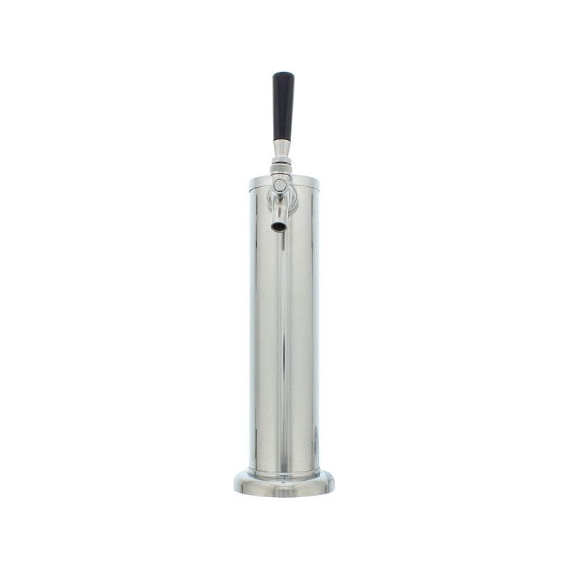Zephyr Presrv PRKFK-01SSC single faucet stainless steel kegerator tap tower with black tap handle on its mounting flange.