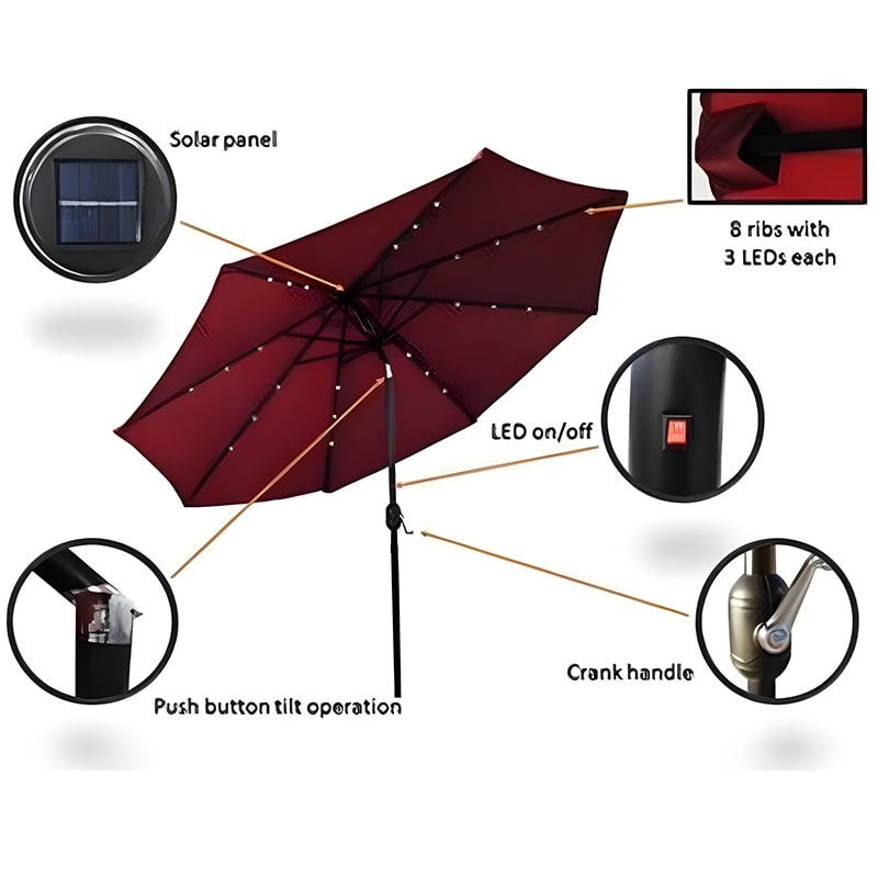 AZ Patio Heaters Solar Market Umbrella with LED Lights *Base Optional