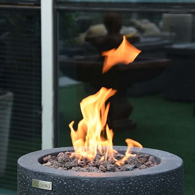 Patio fire feature with stainless steel burner
